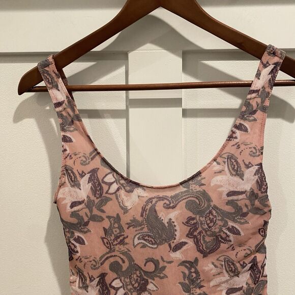 Intimately Free People Top XS Pink Freesia Paisley Mesh Bodysuit Coquette - Picture 6 of 13